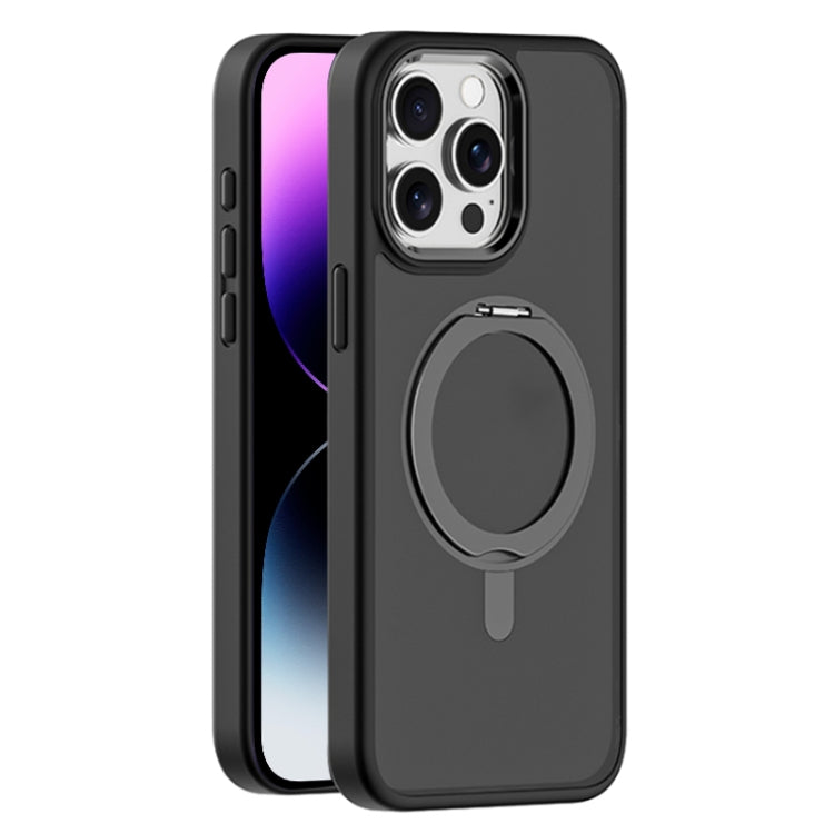 For iPhone 14 Pro Skin Feel Frosted MagSafe Magnetic Rotating Holder Phone Case(Black) - iPhone 14 Pro Cases by buy2fix | Online Shopping UK | buy2fix