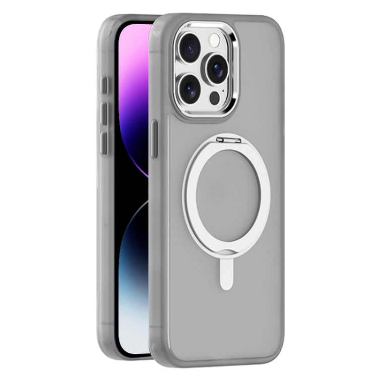 For iPhone 14 Pro Max Skin Feel Frosted MagSafe Magnetic Rotating Holder Phone Case(Light Grey) - iPhone 14 Pro Max Cases by buy2fix | Online Shopping UK | buy2fix