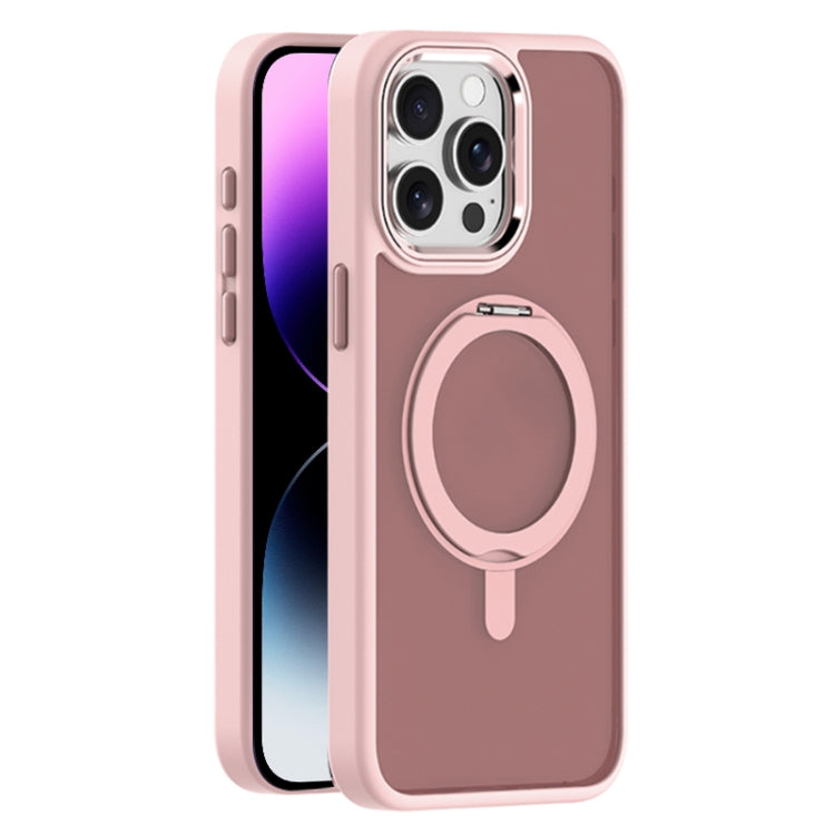 For iPhone 14 Pro Max Skin Feel Frosted MagSafe Magnetic Rotating Holder Phone Case(Pink) - iPhone 14 Pro Max Cases by buy2fix | Online Shopping UK | buy2fix