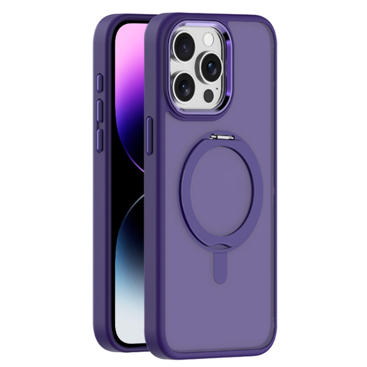 For iPhone 14 Pro Max Skin Feel Frosted MagSafe Magnetic Rotating Holder Phone Case(Purple) - iPhone 14 Pro Max Cases by buy2fix | Online Shopping UK | buy2fix