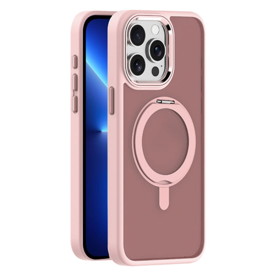 For iPhone 13 Pro Max Skin Feel Frosted MagSafe Magnetic Rotating Holder Phone Case(Pink) - iPhone 13 Pro Max Cases by buy2fix | Online Shopping UK | buy2fix