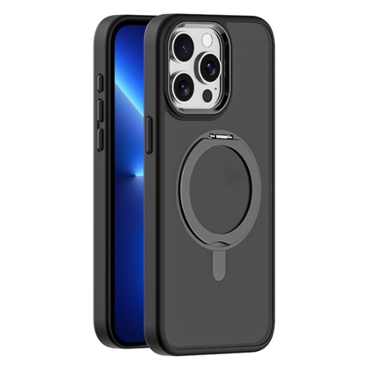 For iPhone 13 Pro Skin Feel Frosted MagSafe Magnetic Rotating Holder Phone Case(Black) - iPhone 13 Pro Cases by buy2fix | Online Shopping UK | buy2fix