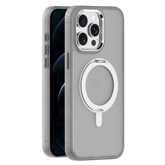 For iPhone 12 Pro Max Skin Feel Frosted MagSafe Magnetic Rotating Holder Phone Case(Light Grey) - iPhone 12 Pro Max Cases by buy2fix | Online Shopping UK | buy2fix