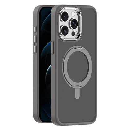 For iPhone 12 Pro Max Skin Feel Frosted MagSafe Magnetic Rotating Holder Phone Case(Dark Grey) - iPhone 12 Pro Max Cases by buy2fix | Online Shopping UK | buy2fix