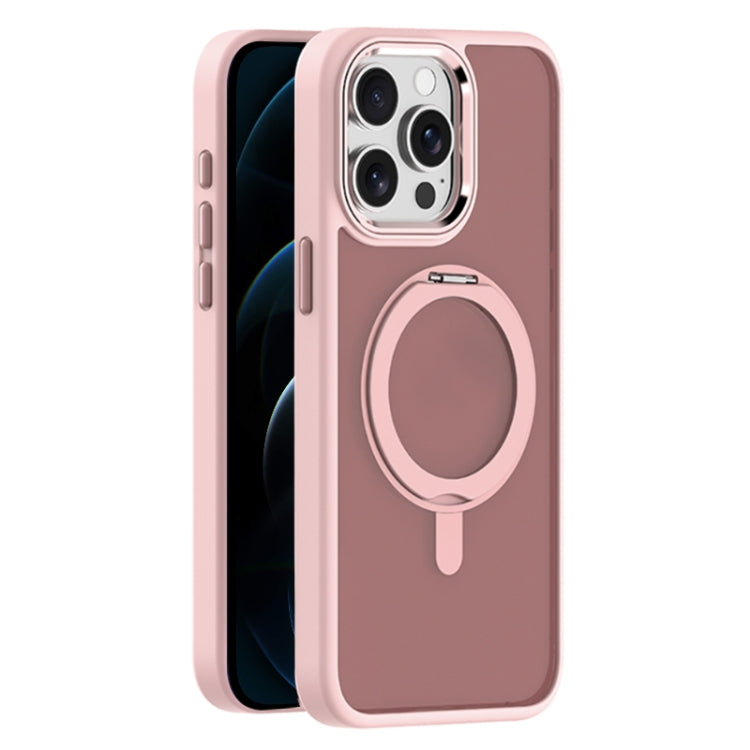 For iPhone 12 Pro Max Skin Feel Frosted MagSafe Magnetic Rotating Holder Phone Case(Pink) - iPhone 12 Pro Max Cases by buy2fix | Online Shopping UK | buy2fix