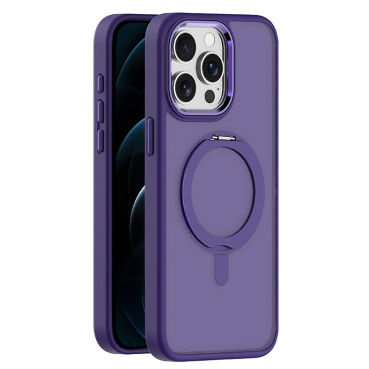 For iPhone 12 Pro Skin Feel Frosted MagSafe Magnetic Rotating Holder Phone Case(Purple) - iPhone 12 / 12 Pro Cases by buy2fix | Online Shopping UK | buy2fix