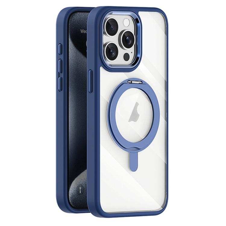 For iPhone 15 Pro Max Transparent MagSafe Magnetic Rotating Holder Phone Case(Dark Blue) - iPhone 15 Pro Max Cases by buy2fix | Online Shopping UK | buy2fix