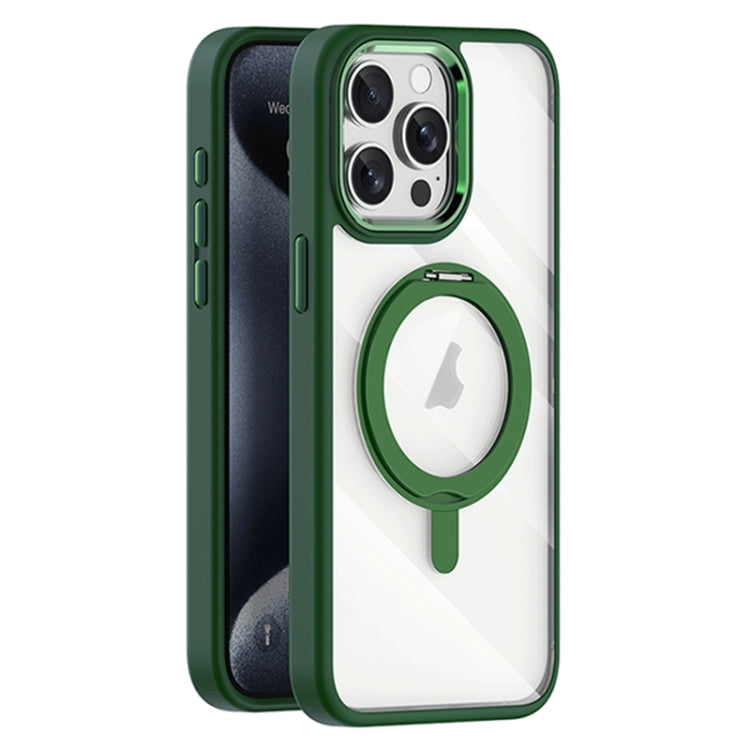 For iPhone 15 Pro Max Transparent MagSafe Magnetic Rotating Holder Phone Case(Dark Green) - iPhone 15 Pro Max Cases by buy2fix | Online Shopping UK | buy2fix