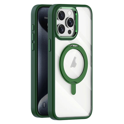 For iPhone 15 Pro Max Transparent MagSafe Magnetic Rotating Holder Phone Case(Dark Green) - iPhone 15 Pro Max Cases by buy2fix | Online Shopping UK | buy2fix