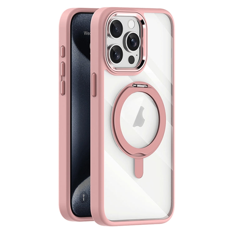 For iPhone 15 Pro Transparent MagSafe Magnetic Rotating Holder Phone Case(Pink) - iPhone 15 Pro Cases by buy2fix | Online Shopping UK | buy2fix