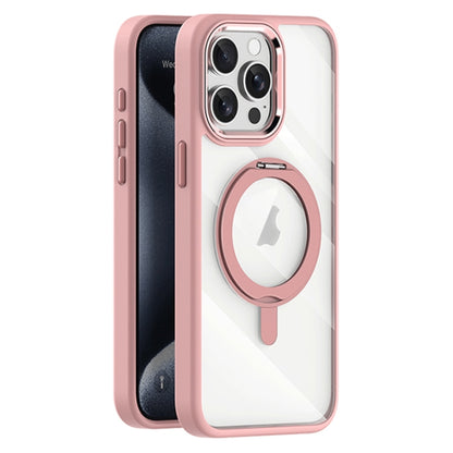 For iPhone 15 Pro Transparent MagSafe Magnetic Rotating Holder Phone Case(Pink) - iPhone 15 Pro Cases by buy2fix | Online Shopping UK | buy2fix