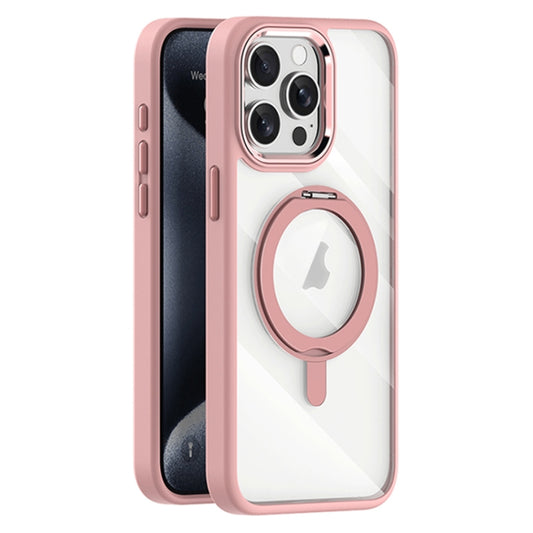 For iPhone 15 Pro Transparent MagSafe Magnetic Rotating Holder Phone Case(Pink) - iPhone 15 Pro Cases by buy2fix | Online Shopping UK | buy2fix