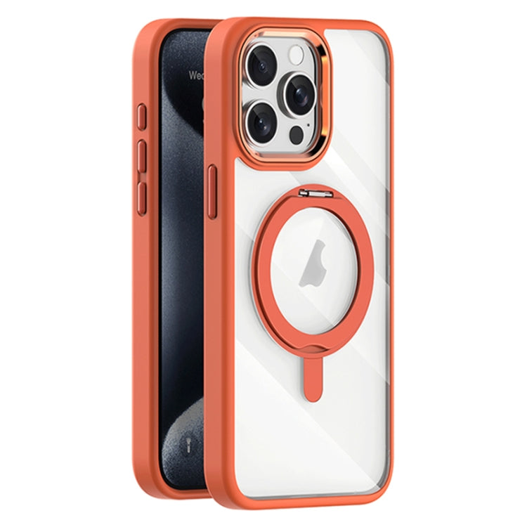 For iPhone 15 Pro Transparent MagSafe Magnetic Rotating Holder Phone Case(Orange) - iPhone 15 Pro Cases by buy2fix | Online Shopping UK | buy2fix