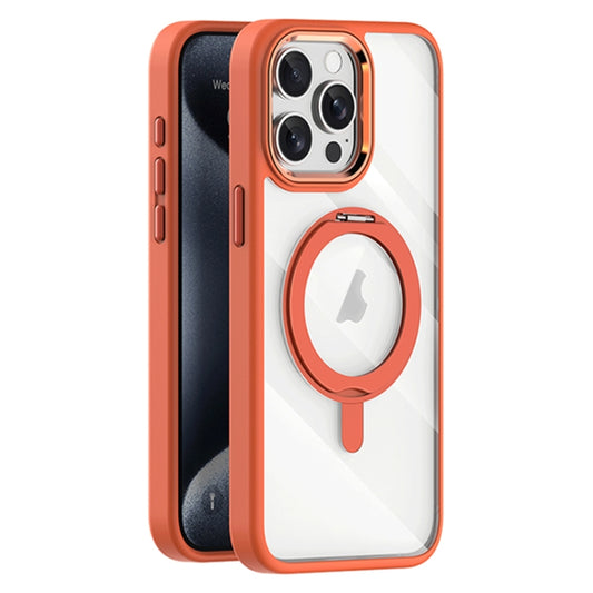 For iPhone 15 Pro Transparent MagSafe Magnetic Rotating Holder Phone Case(Orange) - iPhone 15 Pro Cases by buy2fix | Online Shopping UK | buy2fix
