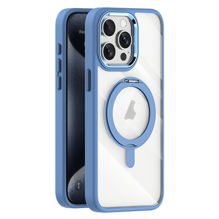 For iPhone 15 Pro Transparent MagSafe Magnetic Rotating Holder Phone Case(Light Blue) - iPhone 15 Pro Cases by buy2fix | Online Shopping UK | buy2fix