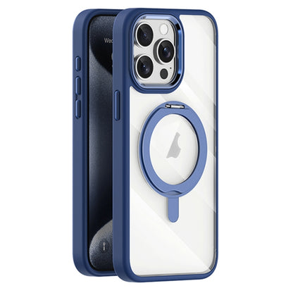 For iPhone 15 Pro Transparent MagSafe Magnetic Rotating Holder Phone Case(Dark Blue) - iPhone 15 Pro Cases by buy2fix | Online Shopping UK | buy2fix