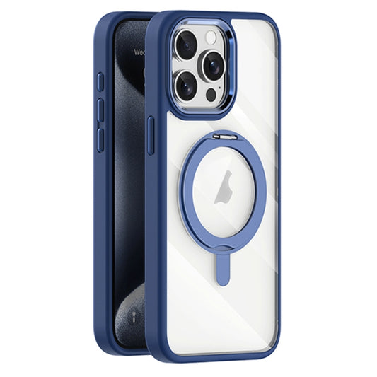 For iPhone 15 Pro Transparent MagSafe Magnetic Rotating Holder Phone Case(Dark Blue) - iPhone 15 Pro Cases by buy2fix | Online Shopping UK | buy2fix