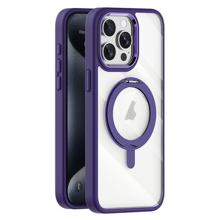 For iPhone 15 Pro Transparent MagSafe Magnetic Rotating Holder Phone Case(Purple) - iPhone 15 Pro Cases by buy2fix | Online Shopping UK | buy2fix