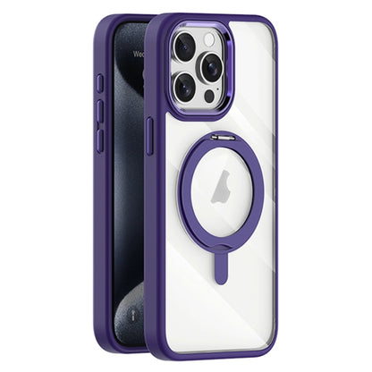 For iPhone 15 Pro Transparent MagSafe Magnetic Rotating Holder Phone Case(Purple) - iPhone 15 Pro Cases by buy2fix | Online Shopping UK | buy2fix