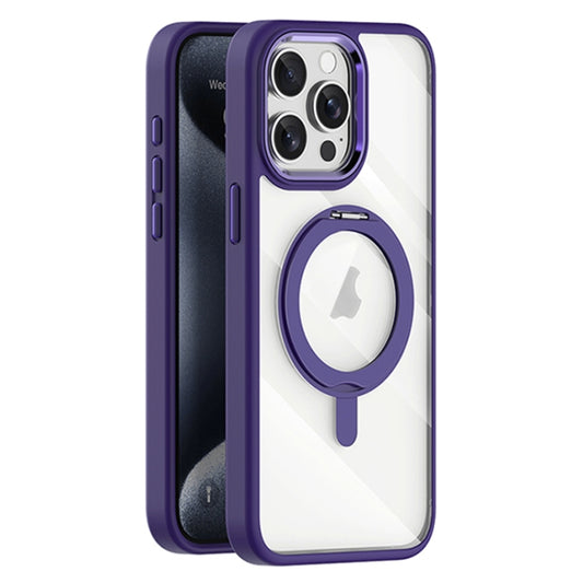 For iPhone 15 Pro Transparent MagSafe Magnetic Rotating Holder Phone Case(Purple) - iPhone 15 Pro Cases by buy2fix | Online Shopping UK | buy2fix