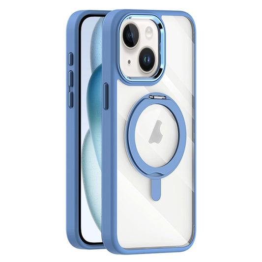 For iPhone 15 Plus Transparent MagSafe Magnetic Rotating Holder Phone Case(Light Blue) - iPhone 15 Plus Cases by buy2fix | Online Shopping UK | buy2fix