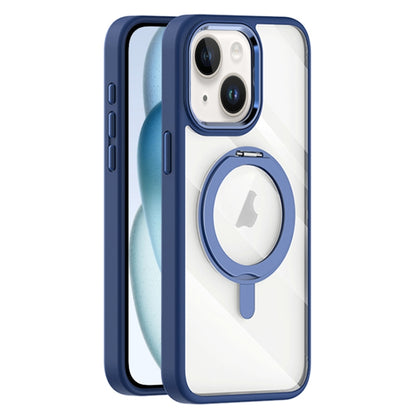For iPhone 15 Plus Transparent MagSafe Magnetic Rotating Holder Phone Case(Dark Blue) - iPhone 15 Plus Cases by buy2fix | Online Shopping UK | buy2fix