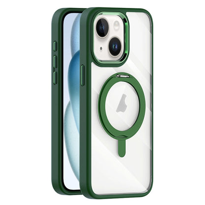 For iPhone 15 Plus Transparent MagSafe Magnetic Rotating Holder Phone Case(Dark Green) - iPhone 15 Plus Cases by buy2fix | Online Shopping UK | buy2fix