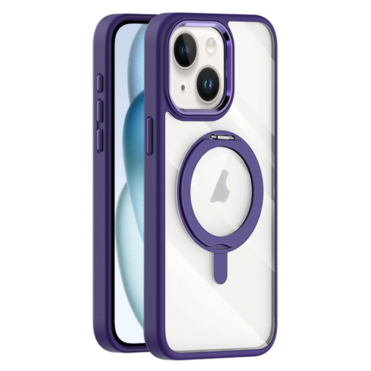 For iPhone 15 Plus Transparent MagSafe Magnetic Rotating Holder Phone Case(Purple) - iPhone 15 Plus Cases by buy2fix | Online Shopping UK | buy2fix