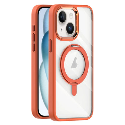 For iPhone 15 Transparent MagSafe Magnetic Rotating Holder Phone Case(Orange) - iPhone 15 Cases by buy2fix | Online Shopping UK | buy2fix