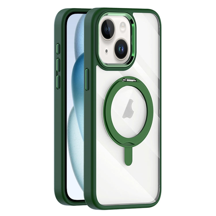 For iPhone 15 Transparent MagSafe Magnetic Rotating Holder Phone Case(Dark Green) - iPhone 15 Cases by buy2fix | Online Shopping UK | buy2fix