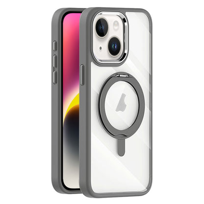 For iPhone 14 Plus Transparent MagSafe Magnetic Rotating Holder Phone Case(Light Grey) - iPhone 14 Plus Cases by buy2fix | Online Shopping UK | buy2fix