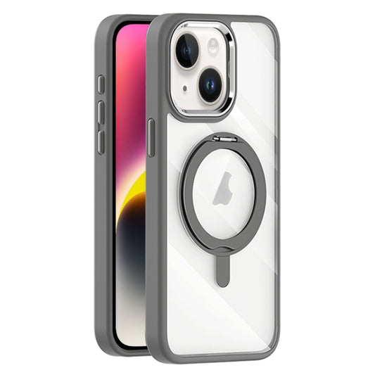 For iPhone 14 Plus Transparent MagSafe Magnetic Rotating Holder Phone Case(Light Grey) - iPhone 14 Plus Cases by buy2fix | Online Shopping UK | buy2fix
