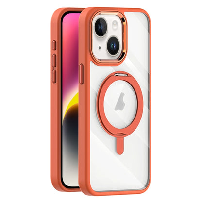 For iPhone 14 Plus Transparent MagSafe Magnetic Rotating Holder Phone Case(Orange) - iPhone 14 Plus Cases by buy2fix | Online Shopping UK | buy2fix