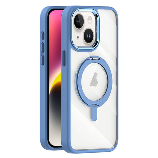 For iPhone 14 Plus Transparent MagSafe Magnetic Rotating Holder Phone Case(Light Blue) - iPhone 14 Plus Cases by buy2fix | Online Shopping UK | buy2fix