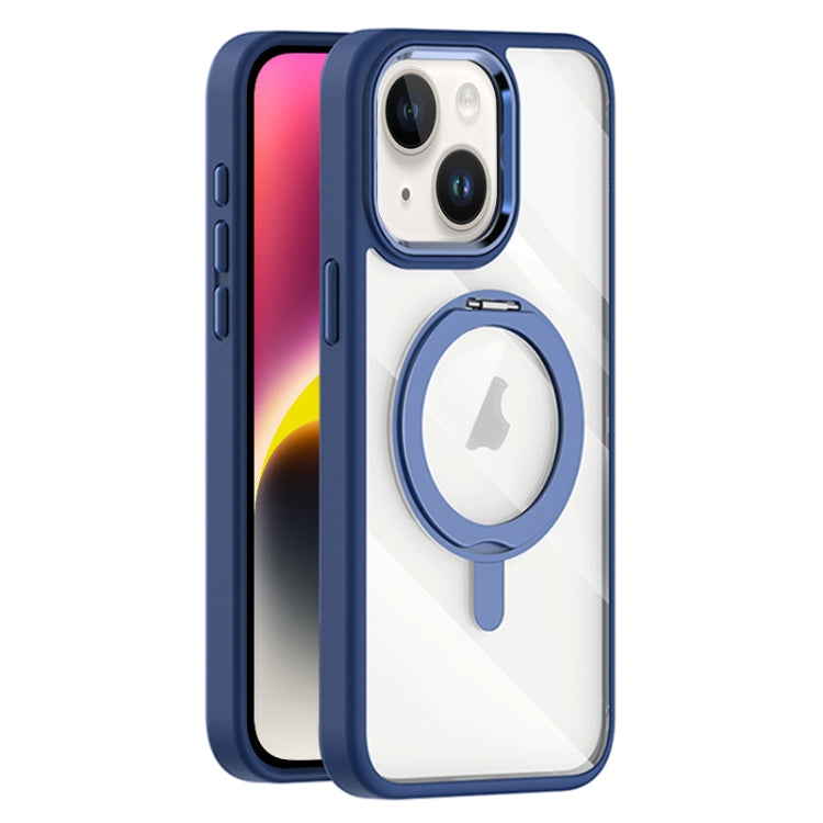 For iPhone 14 Plus Transparent MagSafe Magnetic Rotating Holder Phone Case(Dark Blue) - iPhone 14 Plus Cases by buy2fix | Online Shopping UK | buy2fix