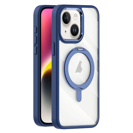 For iPhone 14 Plus Transparent MagSafe Magnetic Rotating Holder Phone Case(Dark Blue) - iPhone 14 Plus Cases by buy2fix | Online Shopping UK | buy2fix