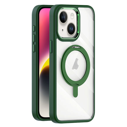 For iPhone 14 Plus Transparent MagSafe Magnetic Rotating Holder Phone Case(Dark Green) - iPhone 14 Plus Cases by buy2fix | Online Shopping UK | buy2fix