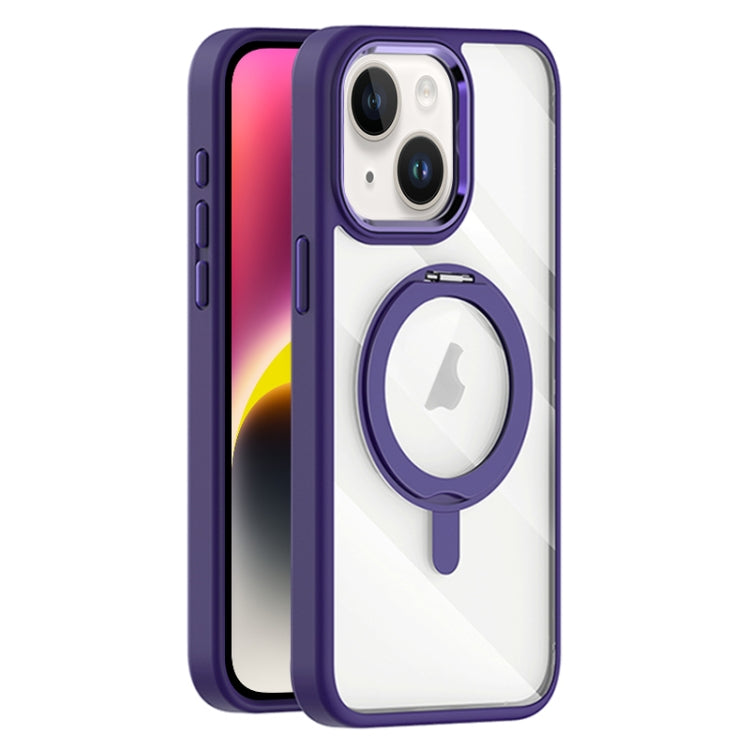 For iPhone 14 Plus Transparent MagSafe Magnetic Rotating Holder Phone Case(Purple) - iPhone 14 Plus Cases by buy2fix | Online Shopping UK | buy2fix