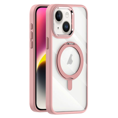 For iPhone 14 Transparent MagSafe Magnetic Rotating Holder Phone Case(Pink) - iPhone 14 Cases by buy2fix | Online Shopping UK | buy2fix