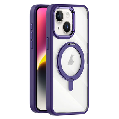 For iPhone 14 Transparent MagSafe Magnetic Rotating Holder Phone Case(Purple) - iPhone 14 Cases by buy2fix | Online Shopping UK | buy2fix