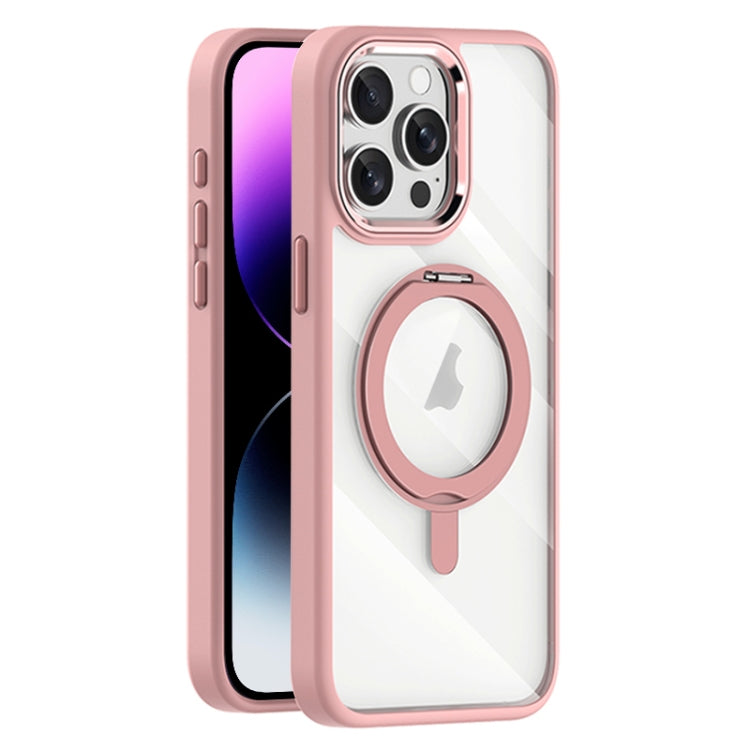 For iPhone 14 Pro Transparent MagSafe Magnetic Rotating Holder Phone Case(Pink) - iPhone 14 Pro Cases by buy2fix | Online Shopping UK | buy2fix