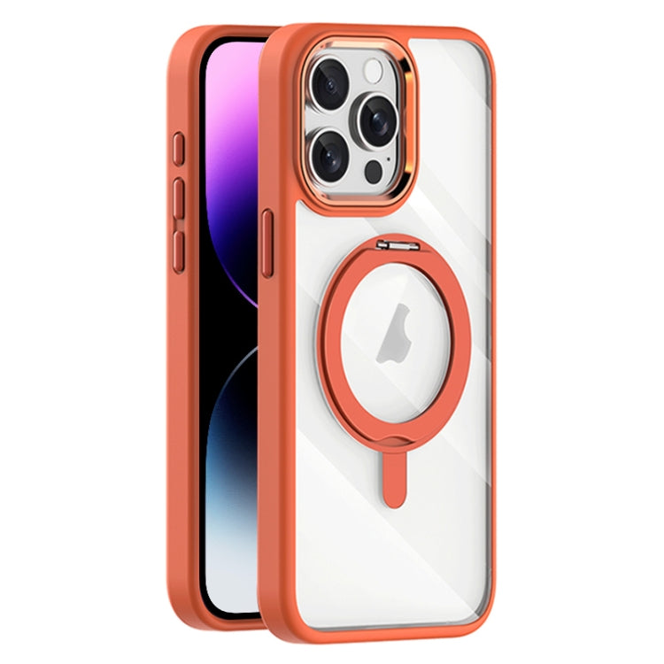 For iPhone 14 Pro Transparent MagSafe Magnetic Rotating Holder Phone Case(Orange) - iPhone 14 Pro Cases by buy2fix | Online Shopping UK | buy2fix