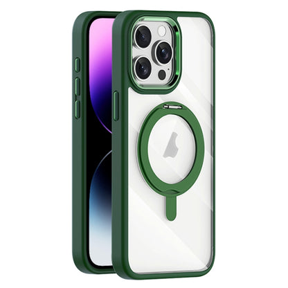 For iPhone 14 Pro Transparent MagSafe Magnetic Rotating Holder Phone Case(Dark Green) - iPhone 14 Pro Cases by buy2fix | Online Shopping UK | buy2fix