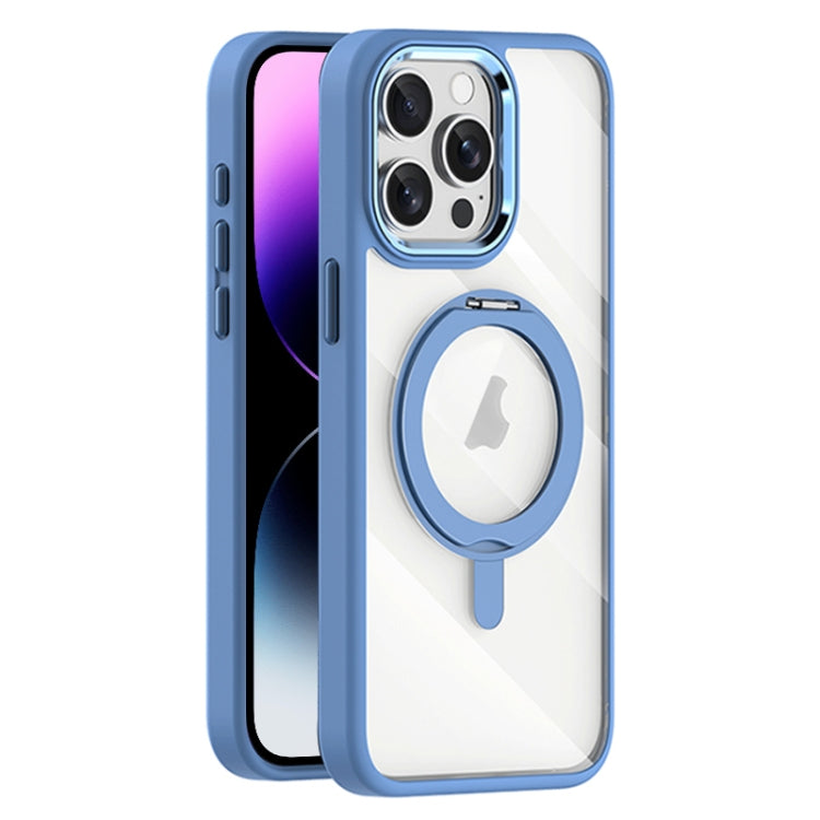 For iPhone 14 Pro Max Transparent MagSafe Magnetic Rotating Holder Phone Case(Light Blue) - iPhone 14 Pro Max Cases by buy2fix | Online Shopping UK | buy2fix