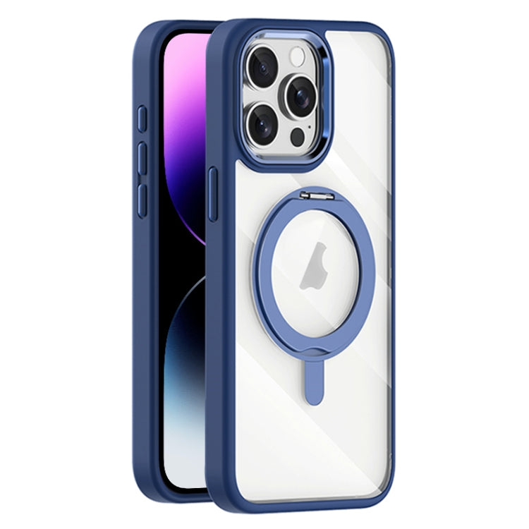 For iPhone 14 Pro Max Transparent MagSafe Magnetic Rotating Holder Phone Case(Dark Blue) - iPhone 14 Pro Max Cases by buy2fix | Online Shopping UK | buy2fix