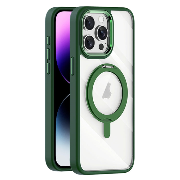 For iPhone 14 Pro Max Transparent MagSafe Magnetic Rotating Holder Phone Case(Dark Green) - iPhone 14 Pro Max Cases by buy2fix | Online Shopping UK | buy2fix
