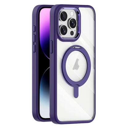 For iPhone 14 Pro Max Transparent MagSafe Magnetic Rotating Holder Phone Case(Purple) - iPhone 14 Pro Max Cases by buy2fix | Online Shopping UK | buy2fix