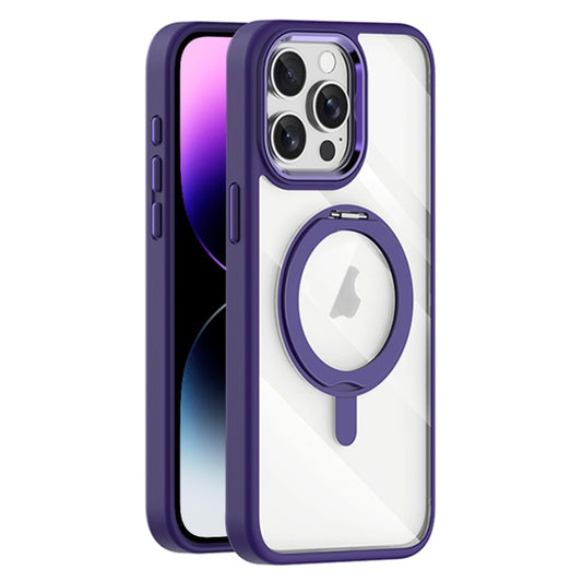 For iPhone 14 Pro Max Transparent MagSafe Magnetic Rotating Holder Phone Case(Purple) - iPhone 14 Pro Max Cases by buy2fix | Online Shopping UK | buy2fix