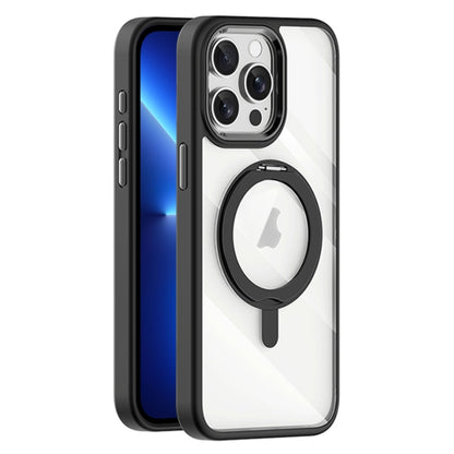For iPhone 13 Pro Max Transparent MagSafe Magnetic Rotating Holder Phone Case(Black) - iPhone 13 Pro Max Cases by buy2fix | Online Shopping UK | buy2fix