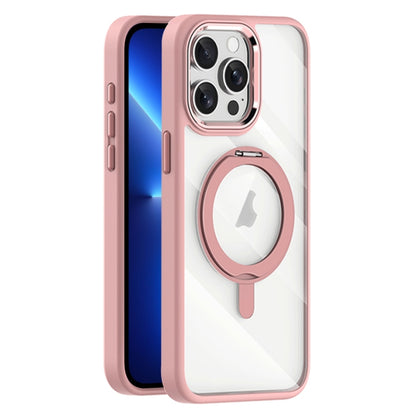 For iPhone 13 Pro Max Transparent MagSafe Magnetic Rotating Holder Phone Case(Pink) - iPhone 13 Pro Max Cases by buy2fix | Online Shopping UK | buy2fix